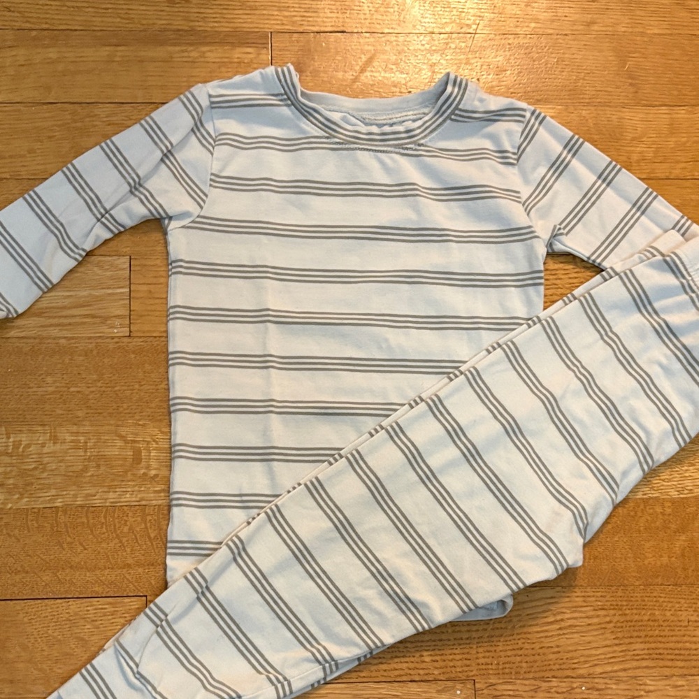 Petit Lem Striped Pajama Set in Blue and Gray 3T organic cotton